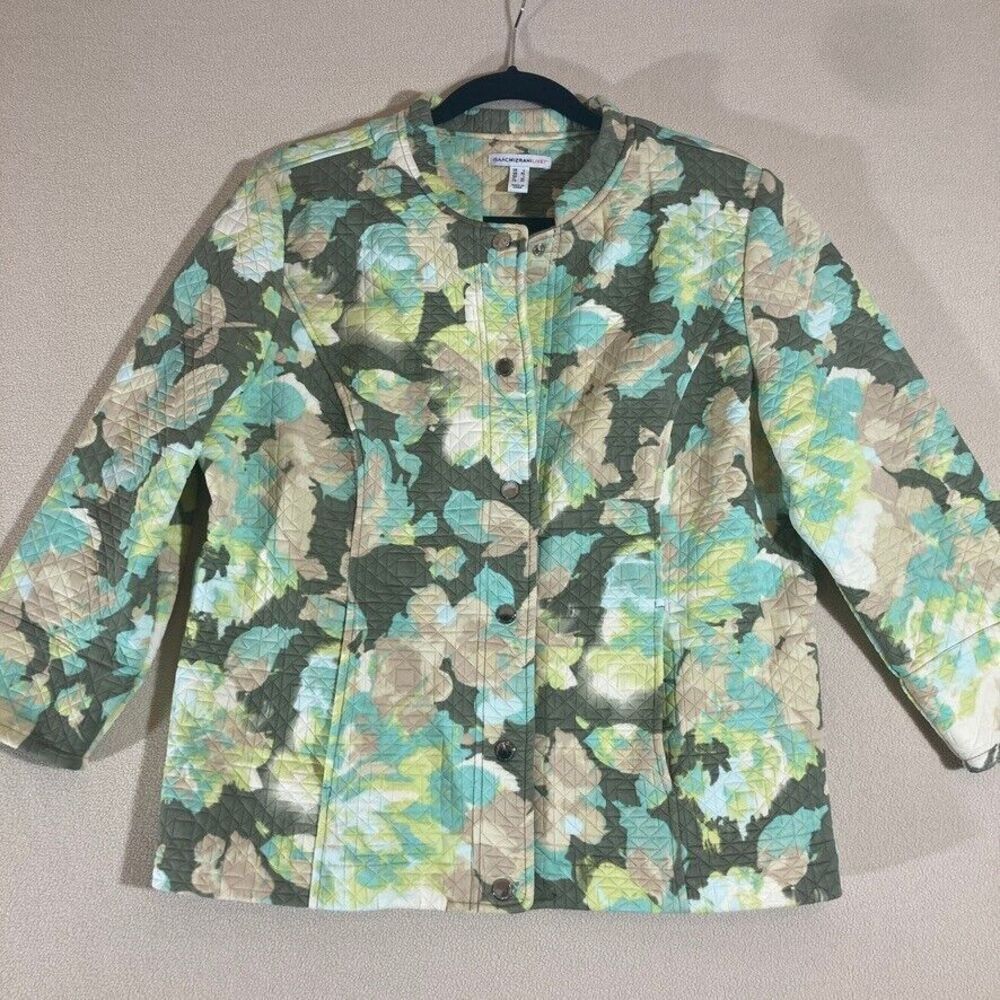 Isaac Mizrahi Live! Jacket Large Watercolor Floral Quilted Artsy Mature Casual